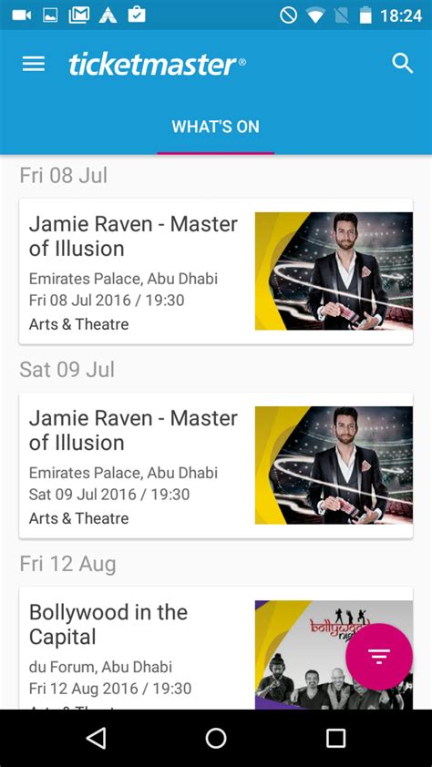 خطوات تنزيل تطبيق Ticketmaster